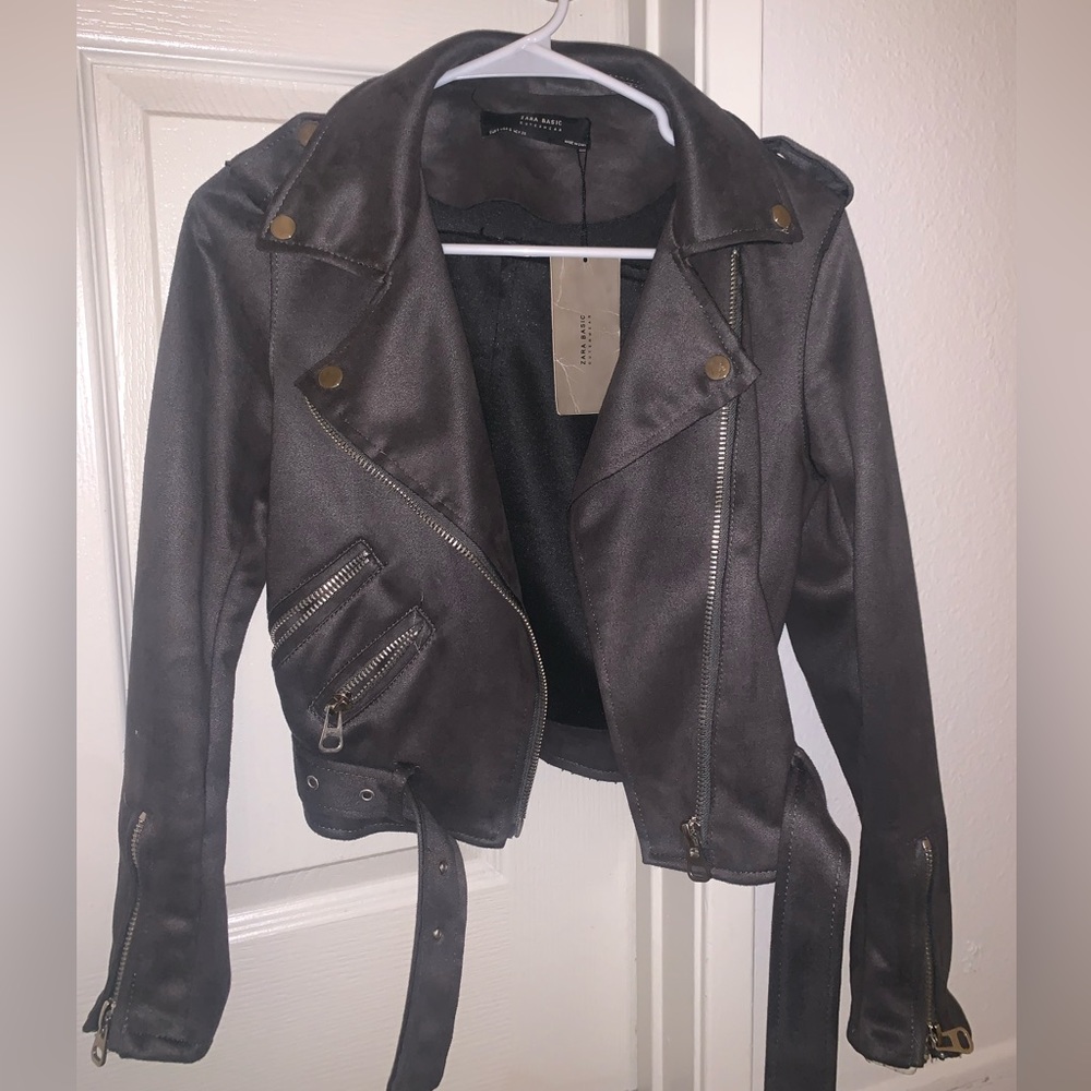 Zara suede jacket, gray, new with tags, S